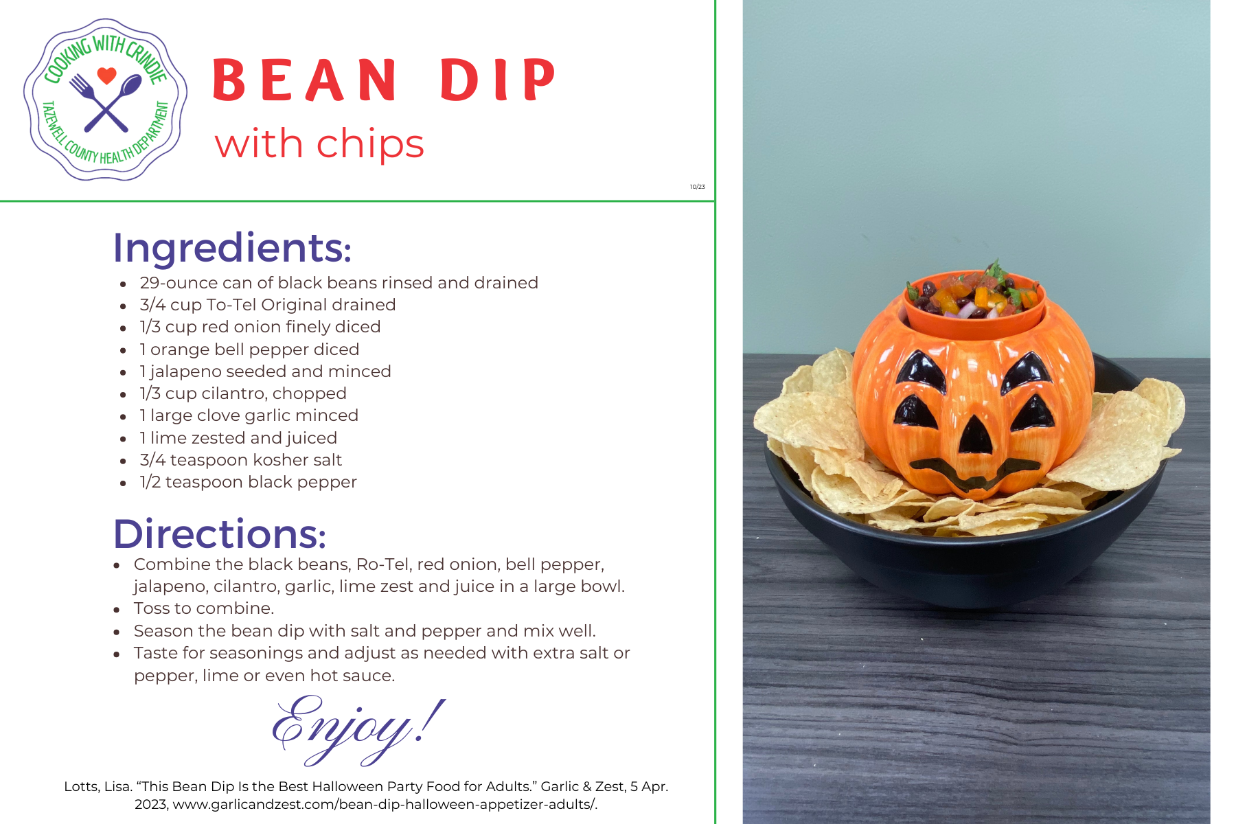 CWC - Bean Dip with Chips - Recipe Card (1)
