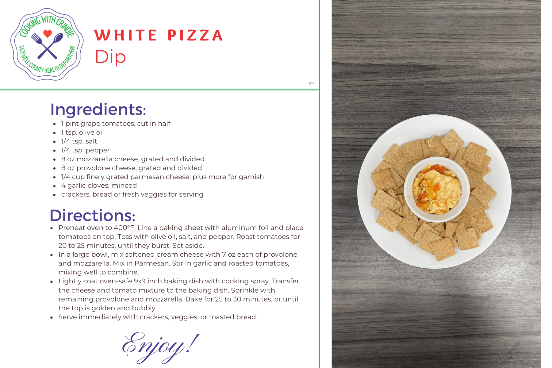 White Pizza Dip - Recipe Card
